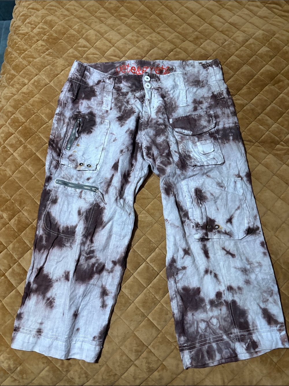 Woman’s Pete & Greta  Tie-Dye Cargo Pants - White & Brown linen